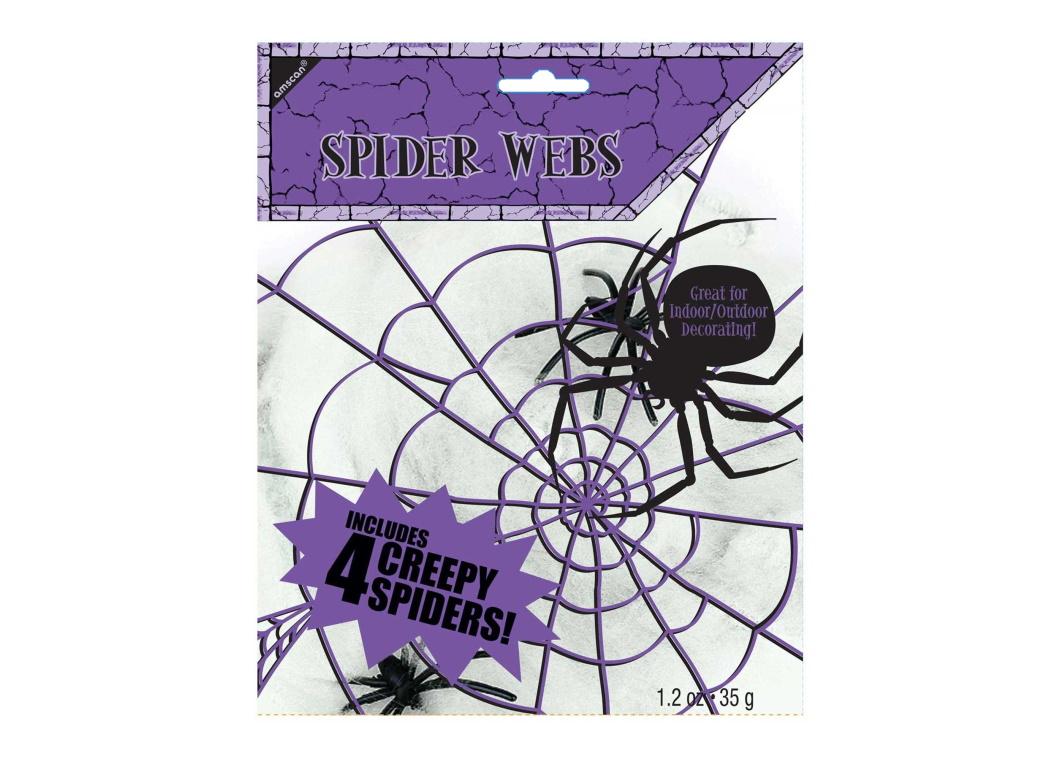 White Stretchable Spider Web with Spiders