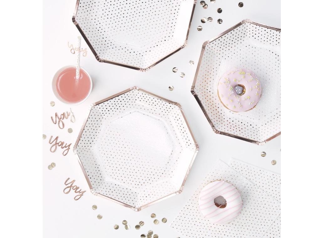 Spotty Print Rose Gold Plates 8pk