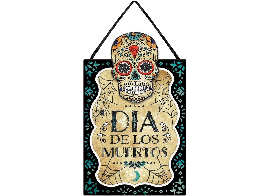 Sugar Skull Hanging Glitter Sign