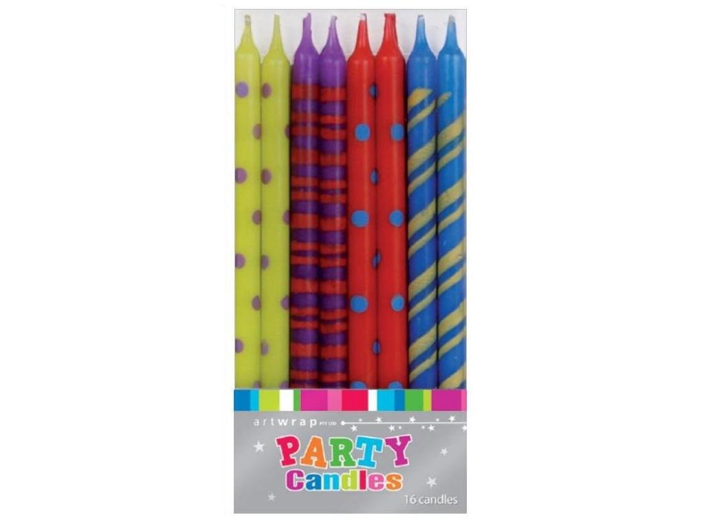 Tall Party Candles 16pk - Brights