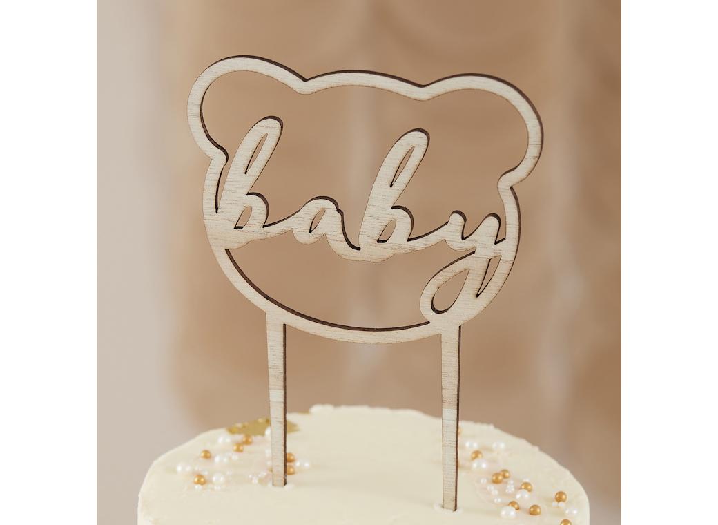 Teddy Bear Wooden Baby Shower Cake Topper