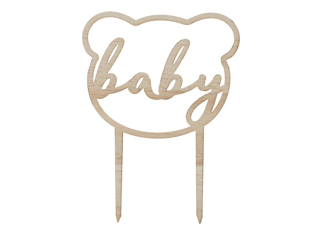 Teddy Bear Wooden Baby Shower Cake Topper