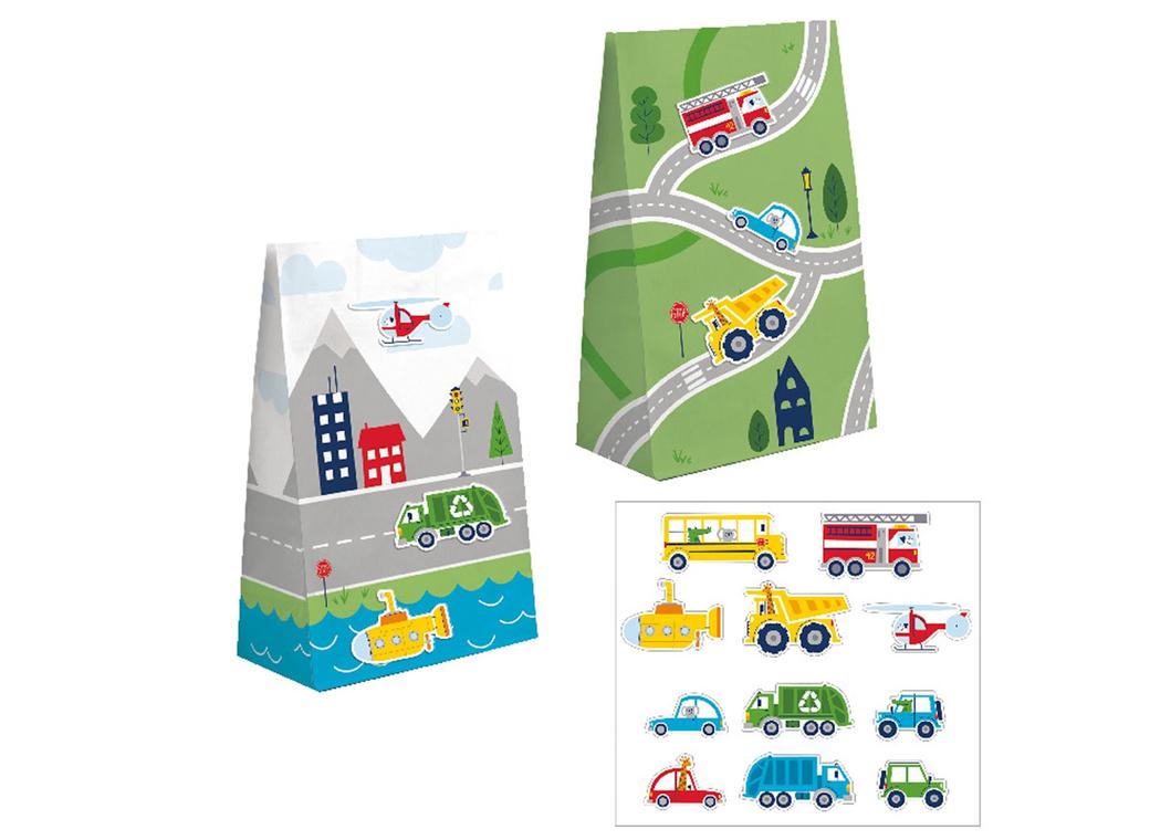 Transportation Time Treat Bags with Stickers 8pk