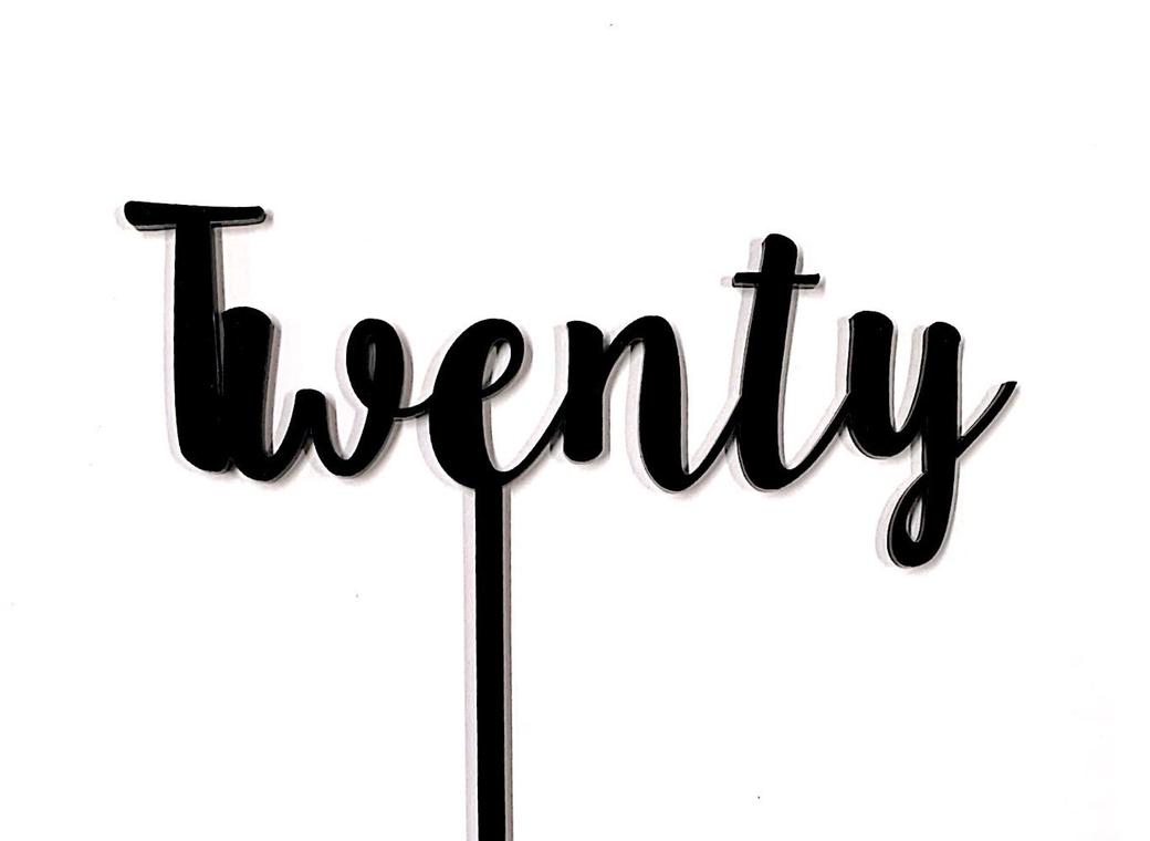 Twenty Cake Topper - Black