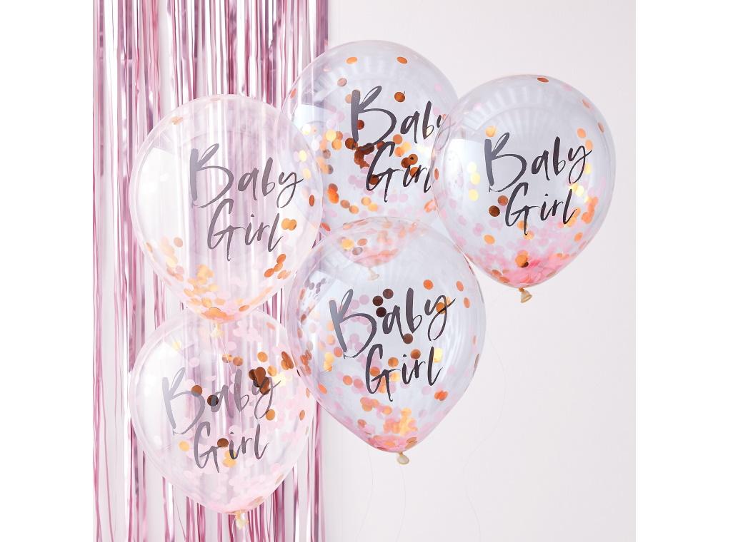 Twinkle Twinkle Baby Girl Confetti Balloons 5pk