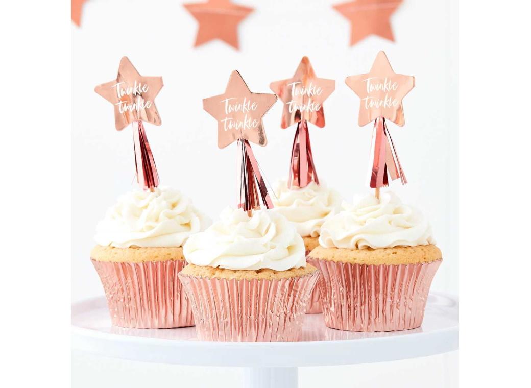 Twinkle Twinkle Rose Gold Cupcake Toppers 12pk