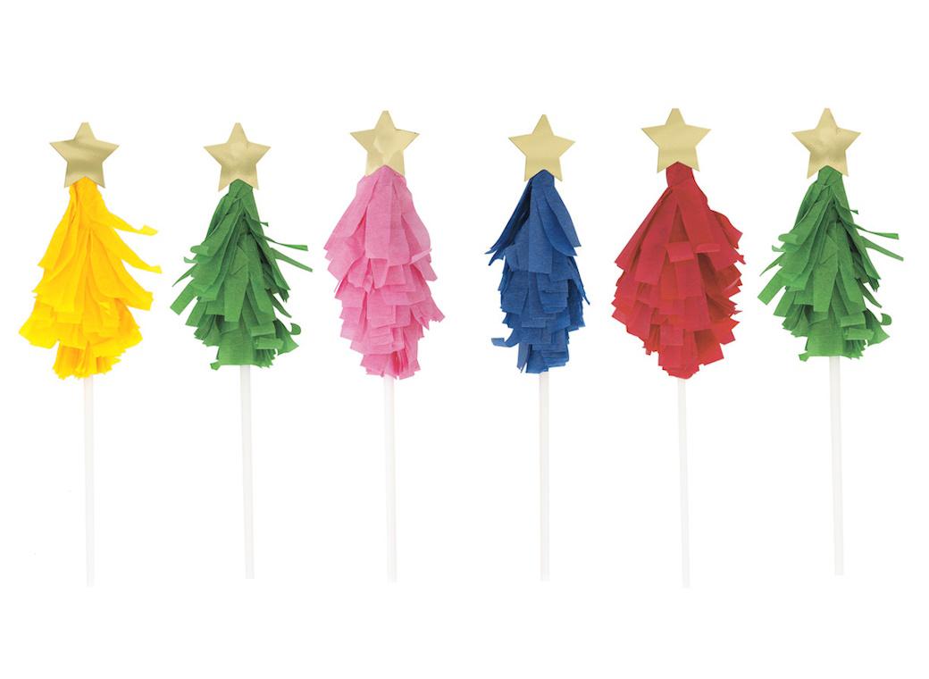 Vibrant Christmas Tree Cake Toppers 6pk