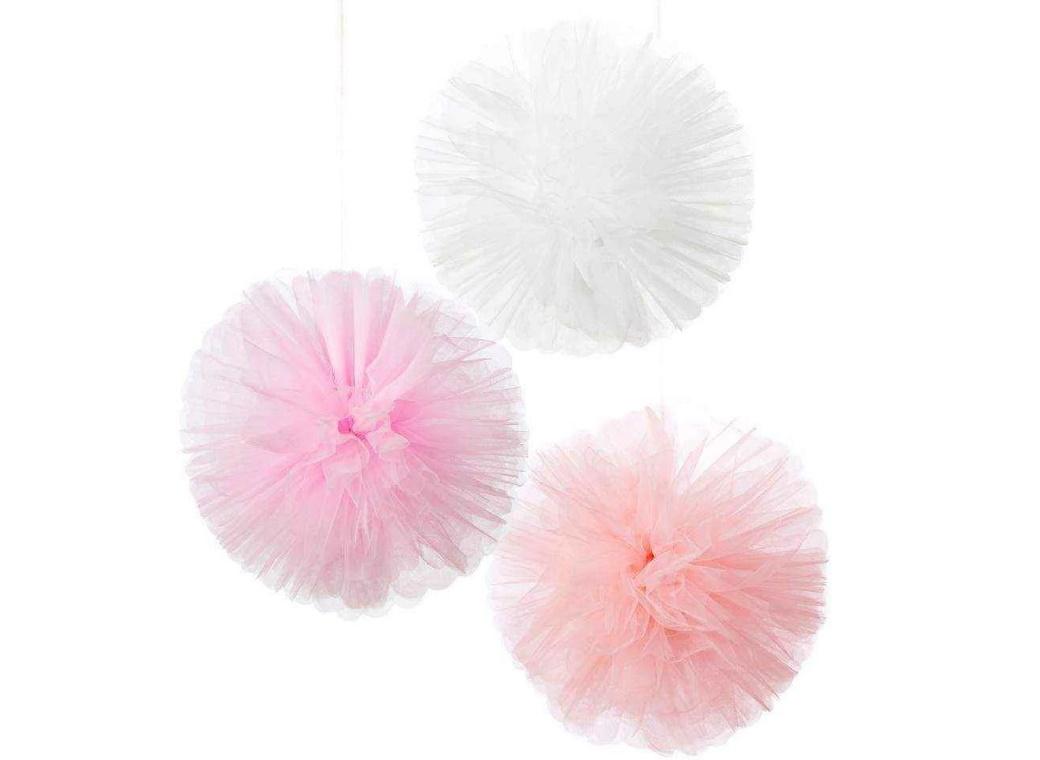 We Heart Pink Tulle Pom Poms 3pk