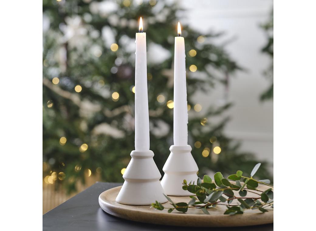 White Ceramic Christmas Tree Candle Holders 2pk