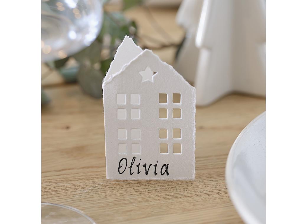 White Christmas House Place Cards 6pk