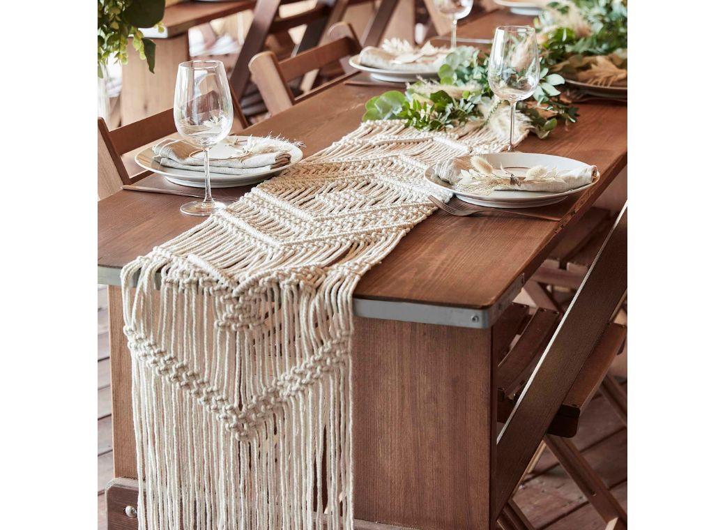 White Macrame Table Runner