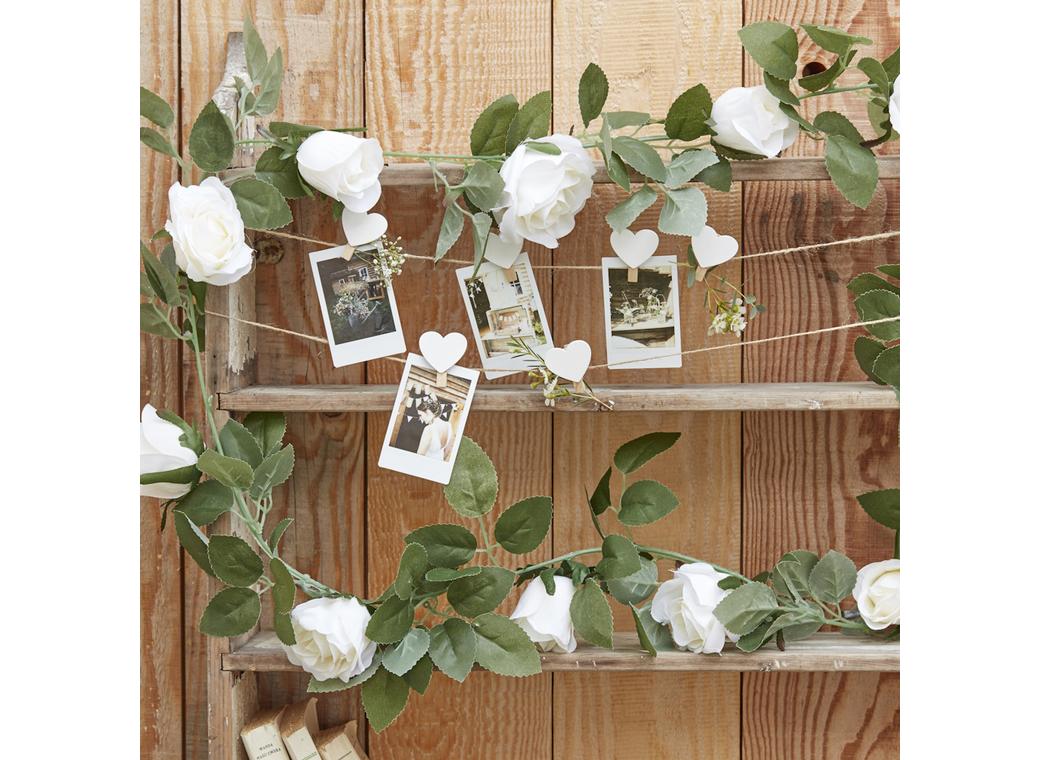 White Rose Artificial Foliage Garland