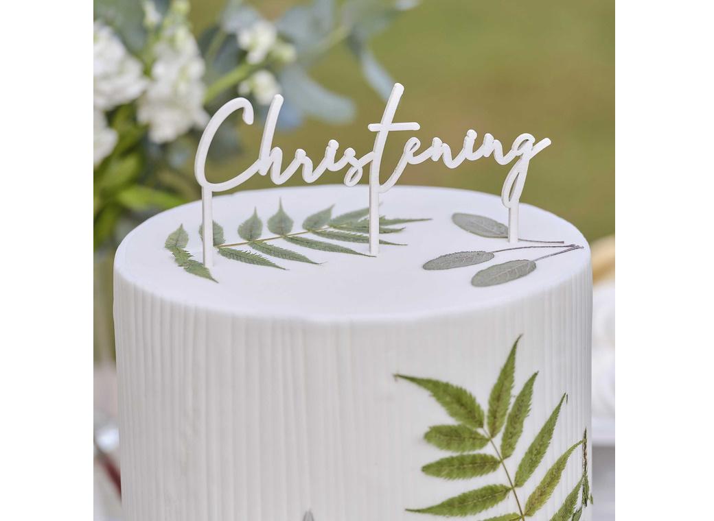 White Wooden Christening Cake Topper