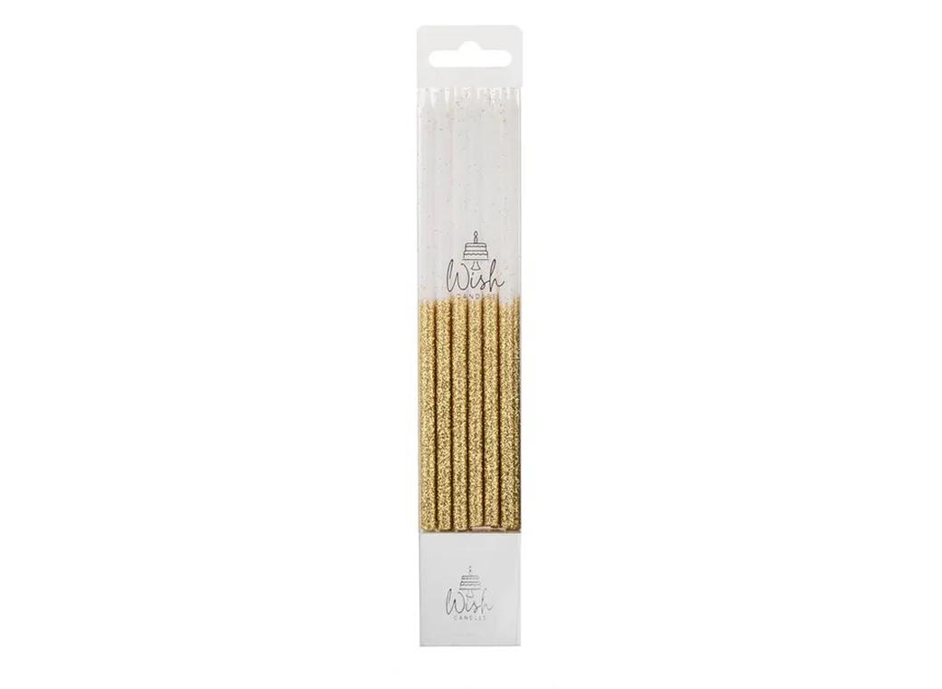 Wish Glitter Dipped Candles 12pk - Gold