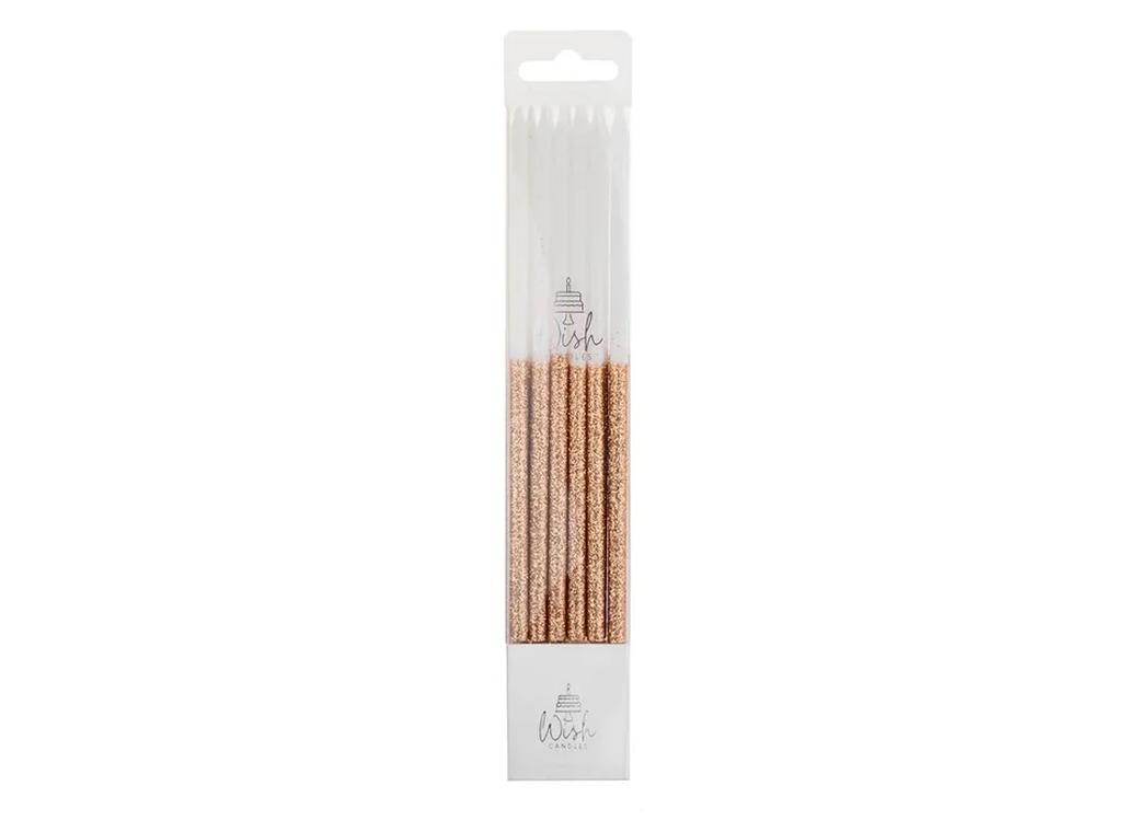 Wish Glitter Dipped Candles 12pk - Rose Gold