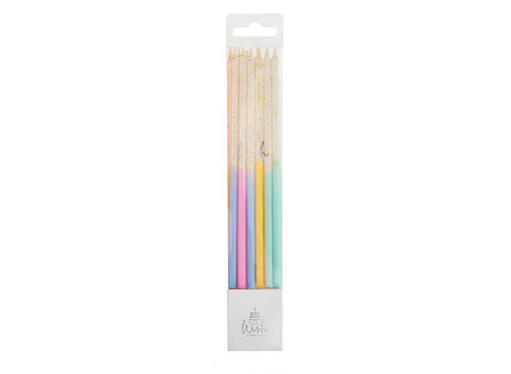 Wish Tall Pastel Glitter Candles 12pk