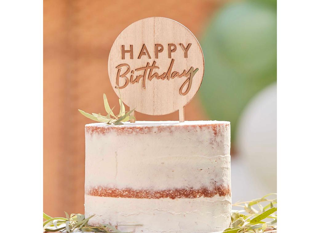 Wooden Cake Topper - Happy Birthday