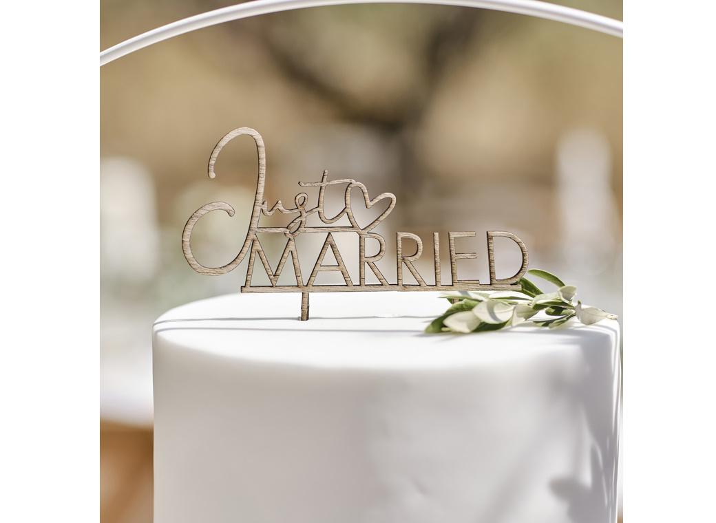 Wooden Just Married Cake Topper