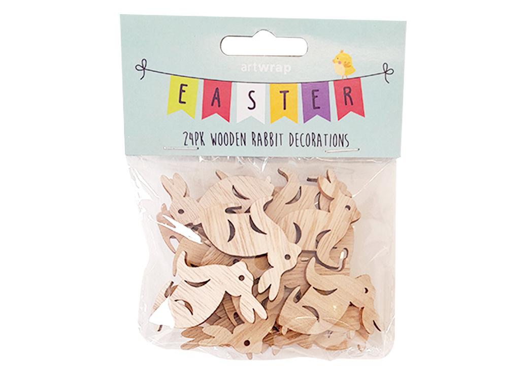 Wooden Rabbit Decorations 24pk