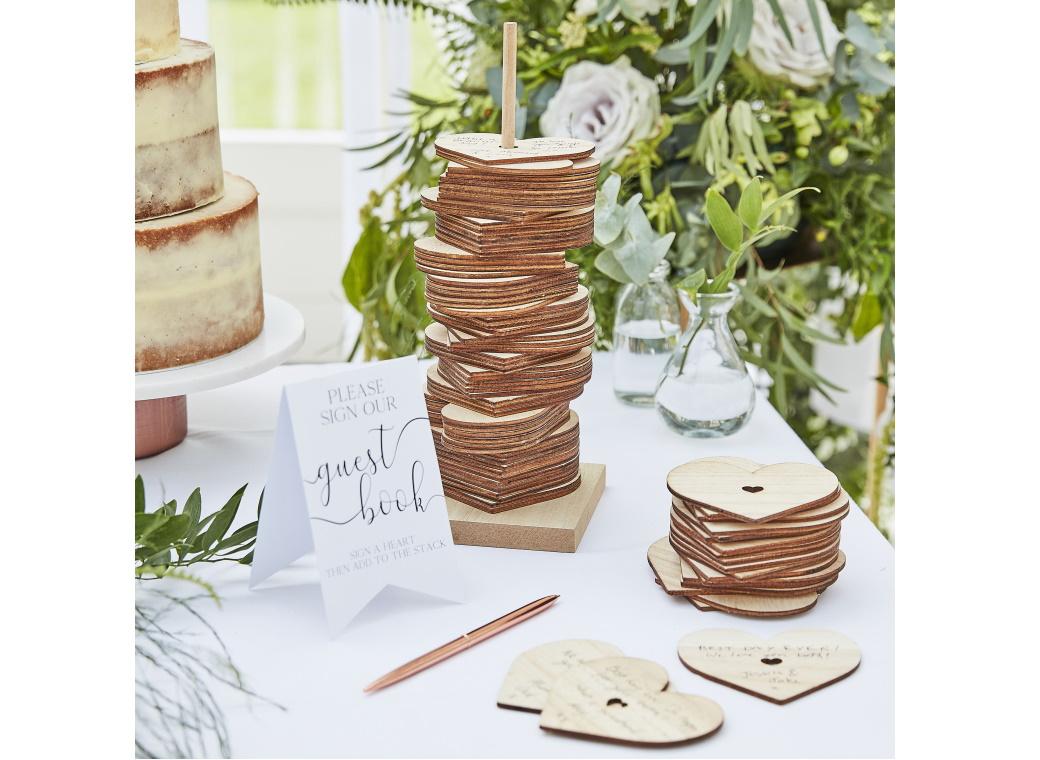 Botanical Wedding Wooden Stacking Heart Guest Book Alternative