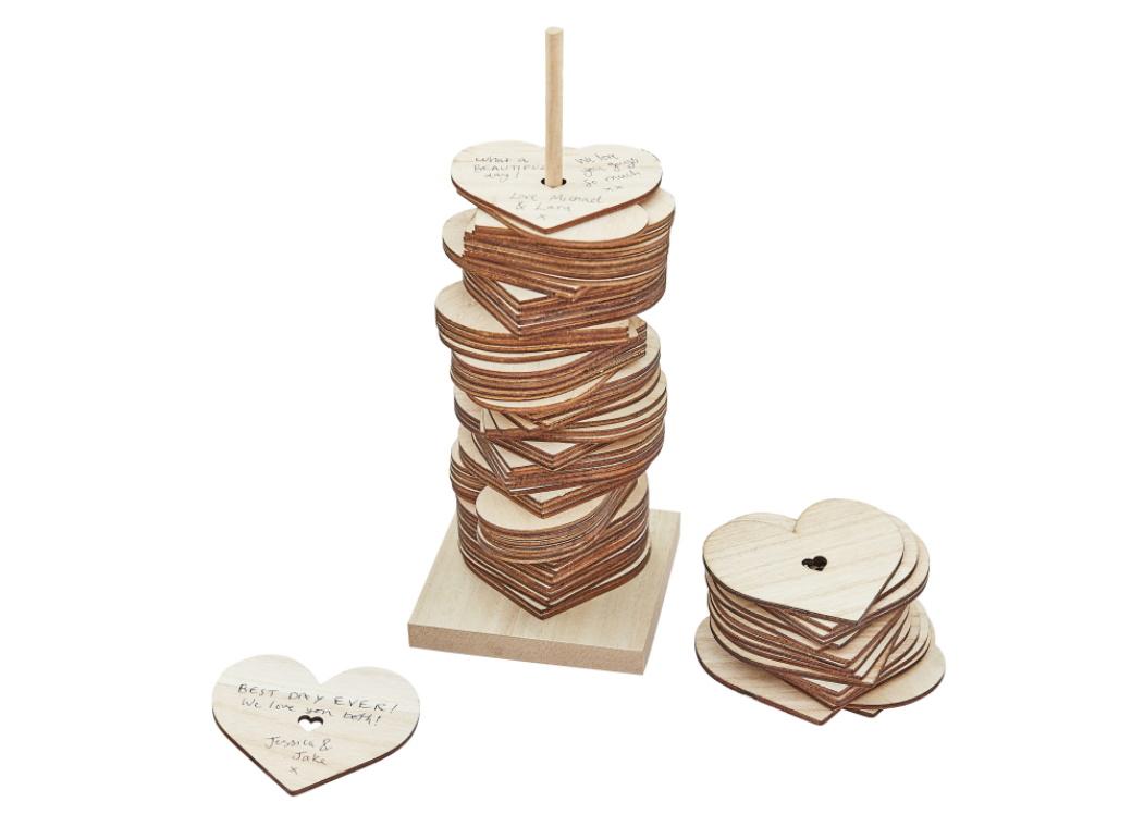 Botanical Wedding Wooden Stacking Heart Guest Book Alternative