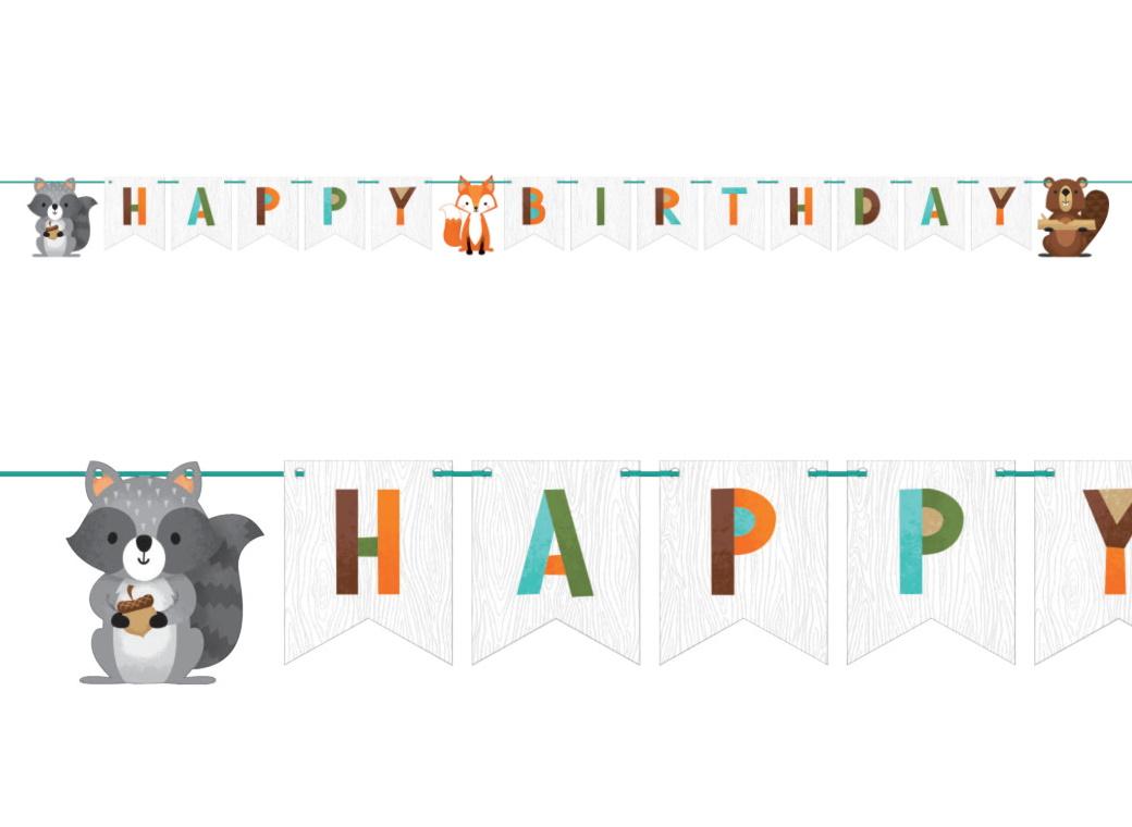 Woodland Animals Happy Birthday Banner